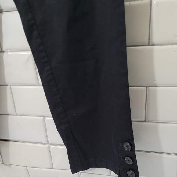 Cidra Ladies Black Cropped Pant Straight Leg Pockets Button Detail At Hem Side Z - Picture 2 of 6